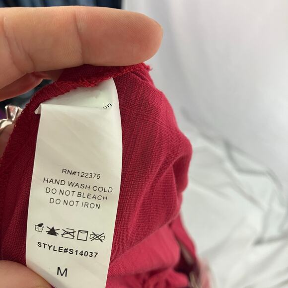 Mustard Seed Red Sleeveless Ruffle Jumpsuit M Button Front Drawstring Waist New - Picture 10 of 15